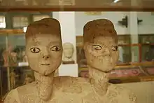 ʿAin Ghazal statues: closeup of one of the bicephalous statues, c. 6500 BC.