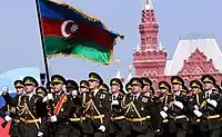 The members of the peacekeeping forces, led by Major Elshad Rustamov, during the 2010 Moscow Victory Day Parade.