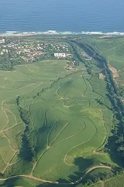 A view of Westbrook with the ocean in the background