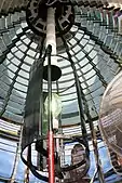 Looking up inside the light optic.  The light source is now an electric discharge lamp.