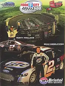 The 2014 Food City 500 program cover, featuring Rusty Wallace and Brad Keselowski.