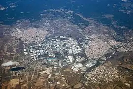 Aerial view of the industrial area between the towns of Kapaklı (upper left), Karaağaç (lower left), Çerkezköy (right), and Kızılpınar (lower right)