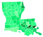 Support for Edwards by parish:  >7%  6–7%  4–5%  3–4%  2–3%  1–2%  <1%