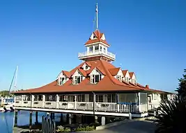 The hotel's former boathouse on Glorietta Bay, now a restaurant