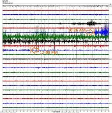 Seismograph for August 10, showing seismic activity as the derecho passed