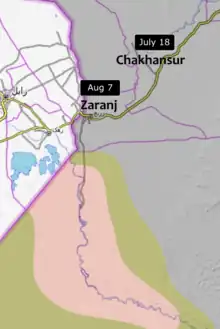 Map of 2021 Taliban Offensive around Zaranj on 7 August