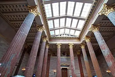 Greek Revival Corinthian columns in the Austrian Parliament Building, Vienna, inspired by those of the Choragic Monument of Lysicrates, by Theophil von Hansen, 1873–1883