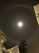 Moon with 22° halo over New York City, USA on November 30, 2020, at 01:16:28 AM EST.