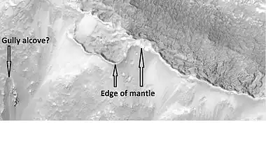 Close up view of mantle, as seen by HiRISE under the HiWish program.  Mantle may be composed of ice and dust that fell from the sky during past climatic conditions.