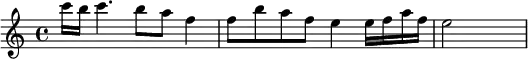 \relative c''{\set Staff.midiInstrument = #"flute" c'16 b c4. b8 a f4 f8 b a f e4 e16 f a f e2 s}