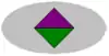 A two toned diamond shape on a drab oval backing