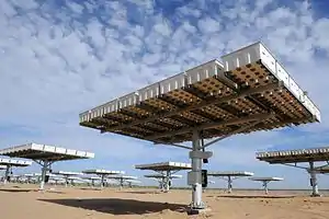 Dual axis solar tracker with concentrating photovoltaic modules in Golmud, China