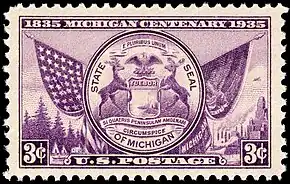 Image 23Commemorative stamp, issue of 1935, celebrating the100th anniversary of Michigan statehood. (from Michigan)