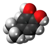 Space-filling model of the 4-tert-butylcatechol molecule