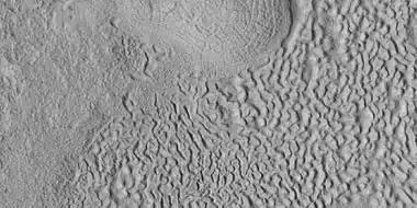 Brain terrain being formed, as seen by HiRISE under HiWish program  Note: this is an enlargement of a previous image using HiView.