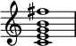  {
\override Score.TimeSignature #'stencil = ##f
\relative c' { 
  \clef treble \time 4/4
  <c e g b fis'>1
} }
