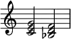  {
\override Score.TimeSignature #'stencil = ##f
\relative c' { 
  \clef treble \time 4/4
  <c e g>2 <bes d f>
} }
