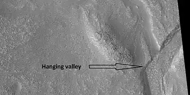 Channel with hanging valley, as seen by HiRISE under HiWish program