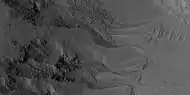 Close view of gully apron showing erosion of the channels, as seen by HiRISE under HiWish program