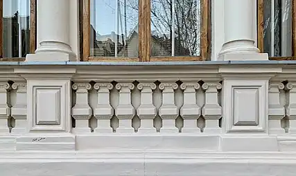 Renaissance Revival window railing with balusters with Ionic capitals of Strada Nicolae Filipescu no. 47, Bucharest, Romania, unknown architect, c.1900