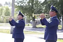 Members of Russian military bands on Air Force Day in 2020.