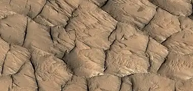 Close, color view of ridges, as seen by HiRISE under HiWish program