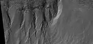 Close view of gullies, as seen by HiRISE under HiWish program  Channels show curves.