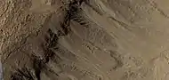 Close, color view of gullies, as seen by HiRISE under HiWish program