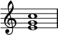 
{
    \override Score.TimeSignature #'stencil = ##f
    \relative c' {
        \time 4/4
        <e g c>1
    }
}
