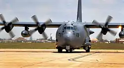 An AC-130W Stinger II of the 73rd Special Operations Squadron on the flight line at Cannon Air Force Base