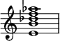  {
\override Score.TimeSignature #'stencil = ##f
\relative c' { 
  \clef treble \time 4/4
  <e b' des f aes>1
} }
