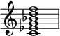  {
\override Score.TimeSignature #'stencil = ##f
\relative c' { 
  \clef treble \time 4/4
  <c es g bes d f>1
} }
