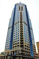 Image of the 801 Grand Building from the base of the tower