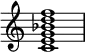  {
\override Score.TimeSignature #'stencil = ##f
\relative c' { 
  \clef treble \time 4/4
  <c e g bes d f>1
} }
