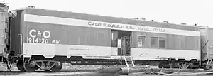 Chesapeake and Ohio Railroad #914130, a troop sleeper that has been converted to a steam generator car.