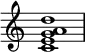  {
\override Score.TimeSignature #'stencil = ##f
\relative c' { 
  \clef treble \time 4/4
  <c e g a d>1
} }
