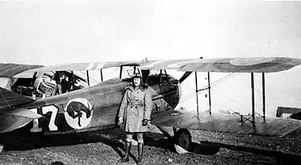 Spad XIII pursuit aircraft of the 95th Aero Squadron with the "Kicking Mule" insignia, France, 1918