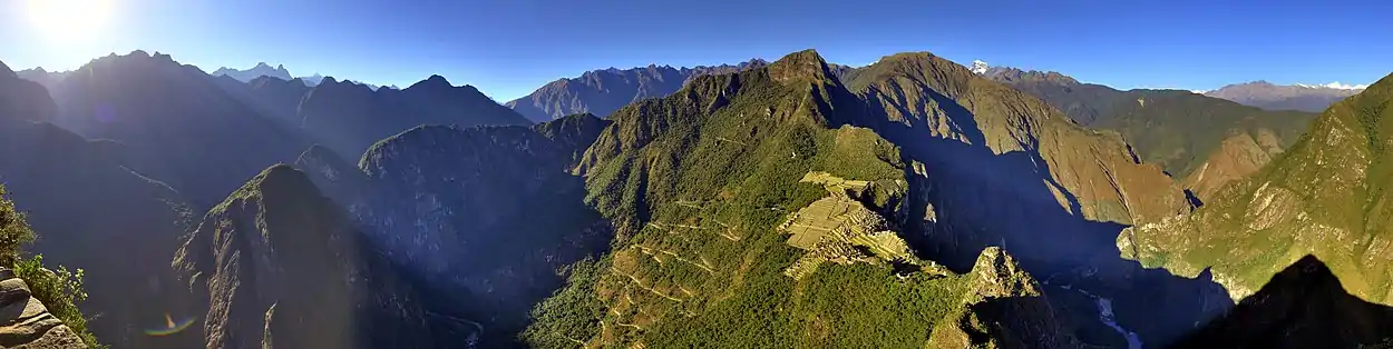 Image 3Machu PicchuPhoto: Martin St-AmantMachu Picchu, a 15th-century Peruvian Inca site located 2,430 metres (7,970 ft) above sea level, as viewed from Huayna Picchu. Established c. 1450, the settlement was abandoned at the time of the Spanish Conquest the following century. Although it remained known locally, it was not brought to international attention until after Hiram Bingham visited the site in 1911. Machu Picchu is now a popular tourist destination and UNESCO World Heritage Site, and restoration efforts are ongoing.More featured pictures