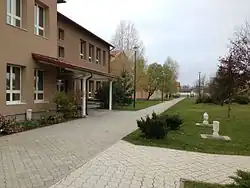 Main entrance to the combined middle/high school building on AISB Campus