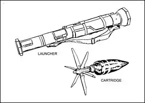 AT4 single-use disposable antitank launcher, a smoothbore recoilless gun pre-loaded with a HEAT-FS projectile and a fixed propellant casing.