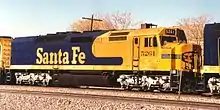 A roster shot of Santa Fe number 5261, an EMD SDF40-2 in an eastbound train at Caliente, California, on its way to the Tehachapi Loop in the late 1980s.