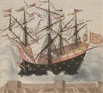 A four-masted Turkish carrack, 1586