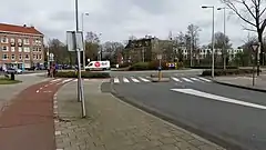 Cycleway on approach to a roundabout in Amsterdam