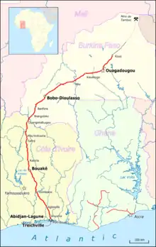 Abidjan-Ouagadougou railway map