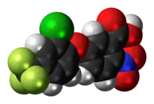 Space-filling model of acifluorfen