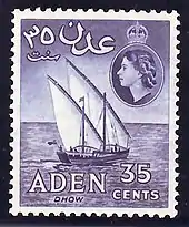 Image 22Queen Elizabeth II and Gulf of Aden at Yemen 35 cent Stamp. (from History of Yemen)