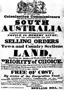 Image 15An 1835 advertisement for the sale of land in South Australia (from History of South Australia)