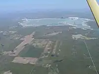 Aerial view of Highway 58 through Chaplin Lake