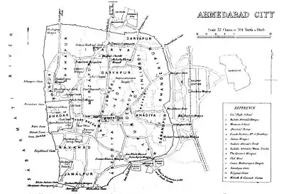 Map of old Ahmedabad in 1855