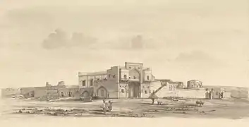 A pen and ink drawing of Ahmadnagar fort, c. 1885